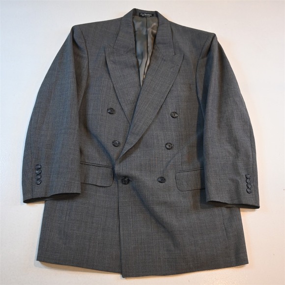 Vtg Mens Double Breasted 40S Gray Glenn Check Wool Mens Blazer Jacket Sport Coat